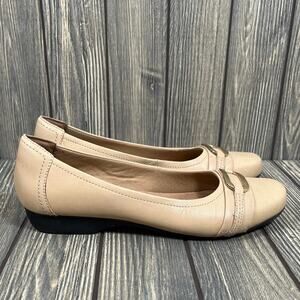 Clarks Collection Blanche Rosa Leather Women Slip On Flats Nude Ecru Sz 9.5 Mom